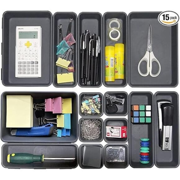 15 pc drawer organizer bins for makeup office kitchen bathroom storage trays - Picture 8 of 8